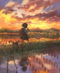  backpack bad_id bag cat child cloud clouds instrument landscape original pon_(cielo) power_lines randoseru recorder reflection rice_paddy scenery school_uniform short_hair solo sunset walking water 