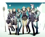  3girls amano_maya beanie black_hair blonde_hair brown_hair bun-o hat kurosu_jun lisa_silverman mayuzumi_yukino mishina_eikichi multiple_boys multiple_girls necktie persona persona_2 school_uniform suou_tatsuya wink 