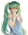  bespectacled drinking glasses green_eyes green_hair hatsune_miku headphones long_hair simple_background solo strap_slip straw twintails vocaloid white_background yupi 