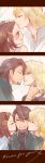  2boys age_difference barnaby_brooks_jr blonde_hair blush braid brown_eyes brown_hair cheek_kiss comic eyelashes facial_hair father_and_daughter forehead_kiss glasses green_eyes highres jewelry kaburagi_kaede kaburagi_t_kotetsu kiss multiple_boys necklace necktie nose_touch one_side_up poco24 side_ponytail stubble tiger_&amp;_bunny vest waistcoat 