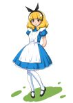  :o alice_(wonderland) alice_(wonderland)_(cosplay) alice_in_wonderland apron arms_behind_back blonde_hair cosplay dress hairband joy_ride kise_yayoi mary_janes open_mouth pantyhose precure puffy_short_sleeves puffy_sleeves shoes short_hair short_sleeves simple_background smile_precure! solo white_background white_legwear yellow_eyes 