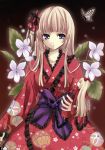  absurdres blonde_hair butterfly copyright_request doll frills highres japanese_clothes kimono lolita_fashion orchid wa_lolita yukata yukiwo 