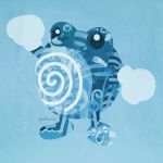  blue_background highres no_humans piktorama pokemon poliwhirl signature smile solo standing 