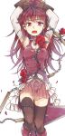  arms_up black_legwear chain chains dandalian flower highres long_hair long_image magical_girl mahou_shoujo_madoka_magica polearm ponytail red_eyes red_hair redhead rose sakura_kyouko skirt solo spear tall_image thigh-highs thighhighs thorns weapon wide_ponytail 