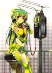  :o android argyle argyle_background bare_shoulders black_eyes boots copyright_request detached_sleeves erect_nipples green_hair green_legwear hair_ornament highres midriff navel necktie open_mouth refeia sitting skirt sleeves_past_wrists solo telephone_pole thigh-highs thigh_boots thighhighs zettai_ryouiki 