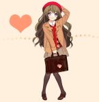  argyle cardigan coat copyright_request heart highres long_hair mucha pantyhose piyodera_mucha purple_eyes simple_background smile solo very_long_hair violet_eyes 