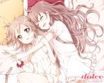  :d ^_^ bed cellphone closed_eyes copyright_request eyes_closed long_hair lying multiple_girls namori open_mouth phone pillow scrunchie smile yuri 