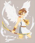  angel_wings blue_eyes bow_(weapon) brown_hair charmwitch highres kid_icarus male nintendo no_legs pit pit_(kid_icarus) short_hair solo tunic vambraces weapon wings 