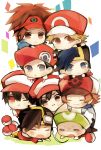  alternate_costume angry baseball_cap black_hair brown_hair chibi dual_persona gold_(pokemon) hat highres kouki_(pokemon) kyouhei_(pokemon) male_protagonist_(pokemon_bw2) multiple_boys pokemon pokemon_(game) pokemon_bw pokemon_bw2 pokemon_dppt pokemon_frlg pokemon_gsc pokemon_hgss pokemon_rse red_(pokemon) red_(pokemon)_(classic) red_(pokemon)_(remake) reika_(artist) short_hair touya_(pokemon) visor_cap yuuki_(pokemon) yuuki_(pokemon_emerald) 