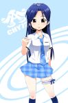  blue_hair headset idolmaster kisaragi_chihaya leg_garter mamezou necktie rough_time_school school_uniform skirt 