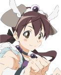  animal_ears brown_eyes brown_hair choker cosplay dog_ears gertrud_barkhorn magical_girl precure smile smile_precure! solo strike_witches tiara twintails umanosuke 