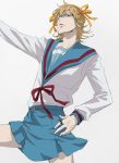  barnaby_brooks_jr blonde_hair cosplay crossdressinging glasses green_eyes hair_ribbon hsg_(pm400) male parody ribbon school_uniform serafuku solo suzumiya_haruhi suzumiya_haruhi_(cosplay) suzumiya_haruhi_no_yuuutsu tiger_&amp;_bunny 