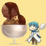  blue_eyes blue_hair cup food ice_cream kaito male miniboy open_mouth reki_(arequa) saliva scarf solo spoon vocaloid 