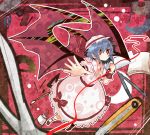  bad_id bat_wings blue_hair boxcutter compass dress hat highres note paint paintbrush red_eyes red_string remilia_scarlet ribbon ringetsumon ruler scissors short_hair skirt smile solo string touhou tube wings 