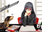  animal black_hair dog glasses inu_to_hasami_wa_tsukaiyou glasses nabeshima_tetsuhiro red_eyes wallpaper 