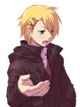  aino_yumeri blonde_hair blush hand_in_pocket kurusu_shou open_mouth short_hair simple_background solo uta_no_prince-sama white_background 