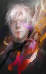  bad_id blood blood_on_face fate/zero fate_(series) male matou_kariya realistic solo viibean white_eyes white_hair 