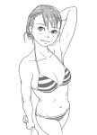  arm_behind_head arm_bhind_head bikini breasts cleavage copyright_request foreshortening from_above monochrome navel solo striped striped_bikini striped_swimsuit swimsuit taruya 