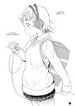  bag bookbag headphones monochrome neyuki_rei original pleated_skirt profile school_uniform short_hair skirt solo sweater_vest 