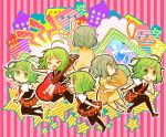  :p ahoge chibi fang glasses green_eyes green_hair guitar gumi instrument looking_at_viewer multiple_persona pantyhose school_uniform setsuna_trip_(vocaloid) short_hair skirt smile tongue vocaloid 