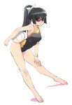  1girl ball barefoot black_hair chiaki_kurihara competition_swimsuit female long_hair matsumoto_noriyuki miniskirt_pirates one-piece_swimsuit ponytail solo sunglasses swimsuit 