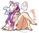  bare_legs barefoot blush crescent dress fechirin hat legs long_hair open_mouth panties patchouli_knowledge purple_eyes purple_hair simple_background sketch solo touhou underwear violet_eyes white_background 