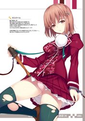  :&lt; brown_eyes brown_hair frills gin hair_ornament hairclip looking_at_viewer original panties pink_panties pleated_skirt short_hair skirt skirt_lift solo thigh-highs thighhighs torn_thighhighs underwear 