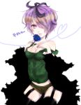  bad_id black_legwear blue_rose breasts cleavage flower garry_(ib) garter_belt gary_(ib) genderswap hair_over_one_eye ib jacket krururu nail_polish purple_eyes purple_hair rose short_hair short_shorts shorts smile solo strap_slip tank_top thigh-highs thighhighs violet_eyes 