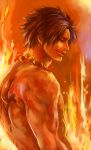  black_hair closed_eyes eyes_closed fire male muscle one_piece portgas_d_ace solo tsuyomaru 