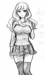  blush breasts idolmaster long_hair nomeo plaid plaid_skirt shijou_takane sketch skirt solo thigh-highs thighhighs 