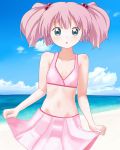  1girl bikini bikini_skirt blue_eyes long_hair pink_hair shirataki_(haru830403) swimsuit twintails yoshikawa_chinatsu yuru_yuri 