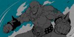  bald belt blue_background gloves hyuuga_takashi jewelry male mighty_kongman monochrome muscle necklace pants shirtless solo spikes tales_of_(series) tales_of_destiny 