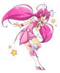  bike_shorts boots cerasus cure_happy hoshizora_miyuki long_hair magical_girl pink_eyes pink_hair precure simple_background skirt smile_precure! solo star tiara twintails white_background 