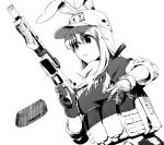  angled_foregrip animal_ears assault_rifle baseball_cap bunny_ears bust byeontae_jagga gloves gun hat load_bearing_vest long_hair m4_carbine magazine_(weapon) magazine_ejection monochrome operator rabbit_ears reisen_udongein_inaba reloading rifle scarf solo touhou trigger_discipline weapon 