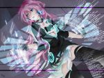  blue_eyes cleavage fingerless_gloves gloves headphones holographic_interface long_hair megurine_luka open_mouth pink_hair signed skirt solo thigh-highs thighhighs tyouya very_long_hair vocaloid zettai_ryouiki 