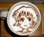  :&gt; blush_stickers cappuccino_(drink) capuccino cup food food_art hagiwara_yukiho idolmaster photo ryanse short_hair 