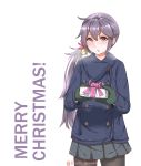 1girl akebono_(kantai_collection) commentary_request disco_brando highres kantai_collection long_hair looking_at_viewer mittens purple_hair side_ponytail very_long_hair violet_eyes winter_clothes 