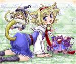 alice_margatroid all_fours animal_ears blonde_hair blue_eyes cat_ears cat_tail chibi fang hat kirisame_marisa lowres multiple_girls nanashii_(soregasisan) open_mouth patchouli_knowledge tail touhou witch witch_hat 
