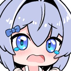  1boy basher blue_bow blue_eyes blue_hair blush boros_(ouro_kronii) bow chibi chibi_only commentary english_commentary hair_between_eyes hair_bow hololive hololive_english looking_at_viewer lowres male_focus open_mouth personification portrait raised_inner_eyebrows sad short_hair simple_background solo sticker_(medium) tearing_up transparent_background trap virtual_youtuber 