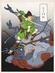  arrow battle blonde_hair bow bow_(weapon) character_name fine_art_parody ganon greaves hat jed_henry katana link male monster nihonga parody polearm sandals sash sharp_teeth sword teeth the_legend_of_zelda trident triforce ukiyo-e weapon 