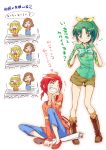  =_= absurdres age_difference anger_vein apron blonde_hair boots bowtie brown_hair casual chibi green_eyes green_hair grin hairband harisen head_bump highres hino_akane injury kise_chiharu kise_yayoi math midorikawa_nao mokkeso mokkeso_(mopurosu) mother_and_daughter multiple_girls no_nose pants ponytail precure red_hair redhead shorts smile smile_precure! tears translation_request 