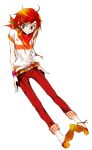  alternate_costume anklet bandana bandanna belt casual hair_ornament hairclip hands_in_pockets hino_akane jewelry key necklace orange_eyes orange_hair pants pants_rolled_up pigeon-toed precure short_hair short_sleeves simple_background smile_precure! solo t-shirt tima wristband 