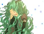  closed_eyes detached_sleeves eyes_closed fukayama_fugin green_hair hatsune_miku highres long_hair open_mouth solo tears twintails vocaloid 