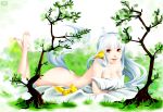  animal animal_ears bird cleavage dagneo foxgirl kisumi long_hair nude red_eyes tail white_hair 