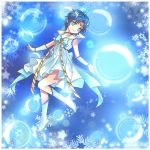  adapted_costume bishoujo_senshi_sailor_moon blue blue_background blue_eyes blue_hair boots bow bubble choker dress gloves hair_ornament hairpin koko_(dollykiss911) magical_girl mizuno_ami ribbon sailor_collar sailor_mercury short_hair smile snowflakes solo star star-shaped_pupils symbol-shaped_pupils 