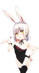  animal_ears bare_shoulders black_legwear blown_kiss breasts bunny_ears bunnysuit cleavage elsword eve_(elsword) from_above hand_on_hip heart highres hips leotard parted_lips rabbit_ears silver_hair simple_background ssberit thigh-highs thighhighs white_background wrist_ribbon yellow_eyes 