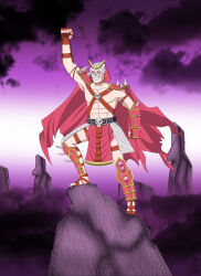 1boy 2014 abs alenawal cape helmet male male_focus mortal_kombat mortal_kombat_9 pixiv pose purple_background shao_kahn villain villain_pose