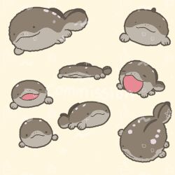 :3 black_eyes clodsire closed_mouth commission full_body joo_gumoon looking_at_viewer lowres multiple_views no_humans open_mouth pokemon pokemon_(creature) pokemon_focus simple_background solo standing yawning yellow_background 