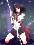  bishoujo_senshi_sailor_moon black_hair bob_cut boots bow choker elbow_gloves gloves hanahasu jewelry kneeling magical_girl pleated_skirt purple_eyes sailor_saturn sailor_senshi saturn_symbol short_hair silence_glaive skirt tiara tomoe_hotaru violet_eyes weapon 