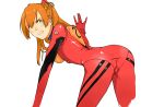  angry ass bent_over bigoru blue_eyes brown_hair clenched_teeth long_hair looking_back neon_genesis_evangelion no_background orange_hair plugsuit simple_background solo soryu_asuka_langley souryuu_asuka_langley white_background 